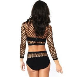 LEG AVENUE - 2 PIECES SET NET LONG SLEEVED TOP AND HIGH WAISTED ONE SIZE 2